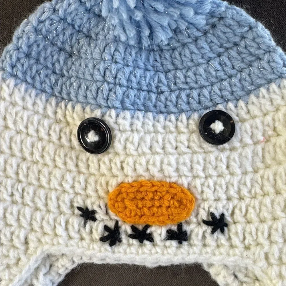 Daisy Baby Infant Toddler Snowman Beanie Hat Blue with Pom 0-6 months NEW